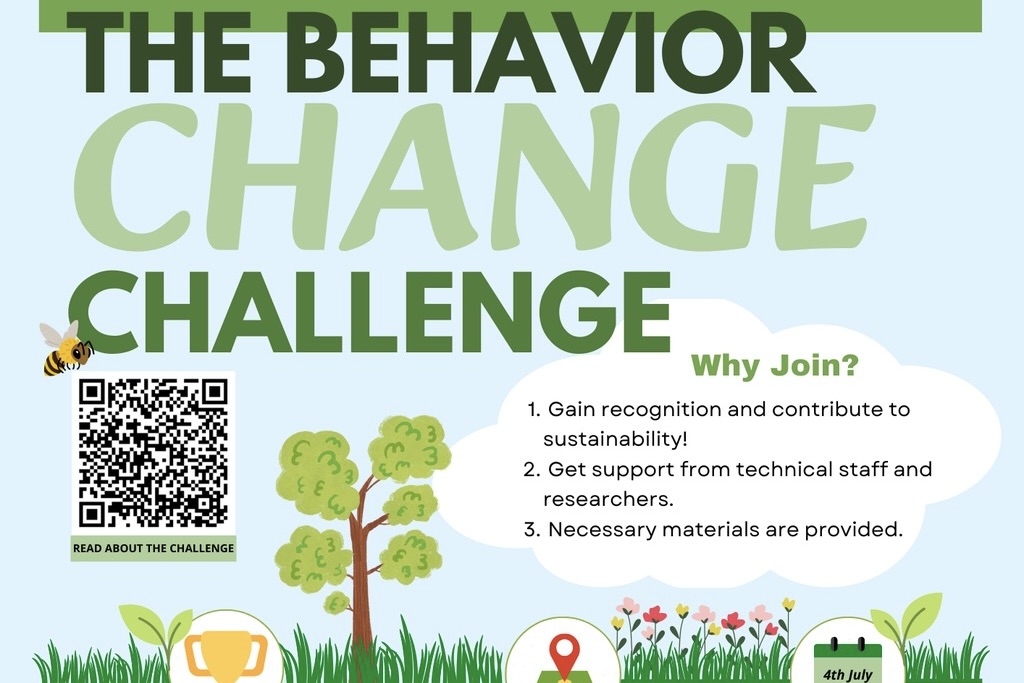 Plakat für "The Behavior Change Challenge" mit QR-Code und Teilnahmegründen.