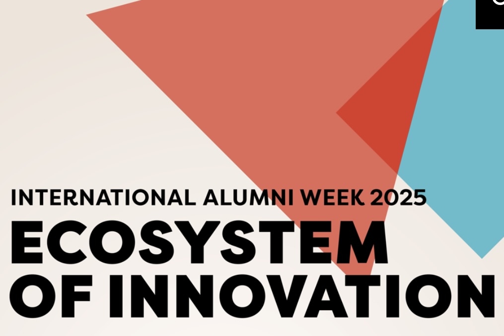 Bunte Formen, Text: "International Alumni Week 2025: Ecosystem of Innovation".