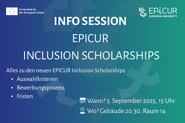 INFO SESSION zu EPICUR Inclusion Scholarships am 3. September 2025, Raum 14, Gebäude 20.30.