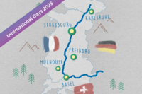 Logo von "Eucor – Le Campus européen" mit blauem Pinselstrich.