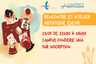 People drawing and sketching at a table for an artistic workshop poster.